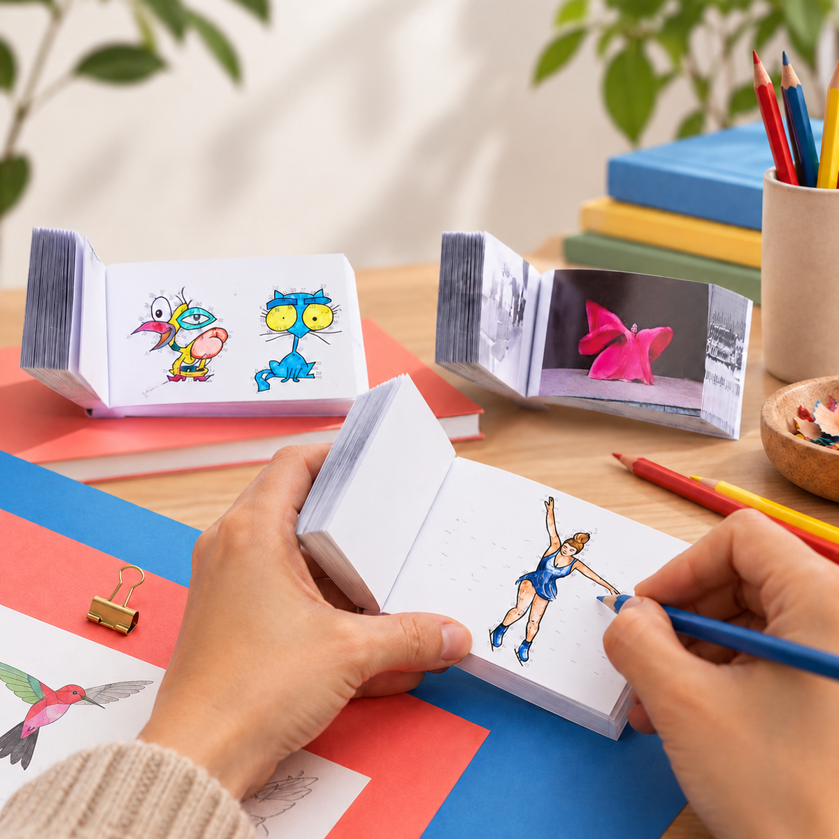Daumenkino und Flipbooks zum Anschauen, Ausmalen und Selbstgestalten.